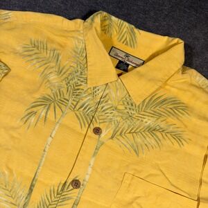 Tommy Bahama Button Up Shirt Mens Medium Yellow Silk Palm Tree Tropical Aloha